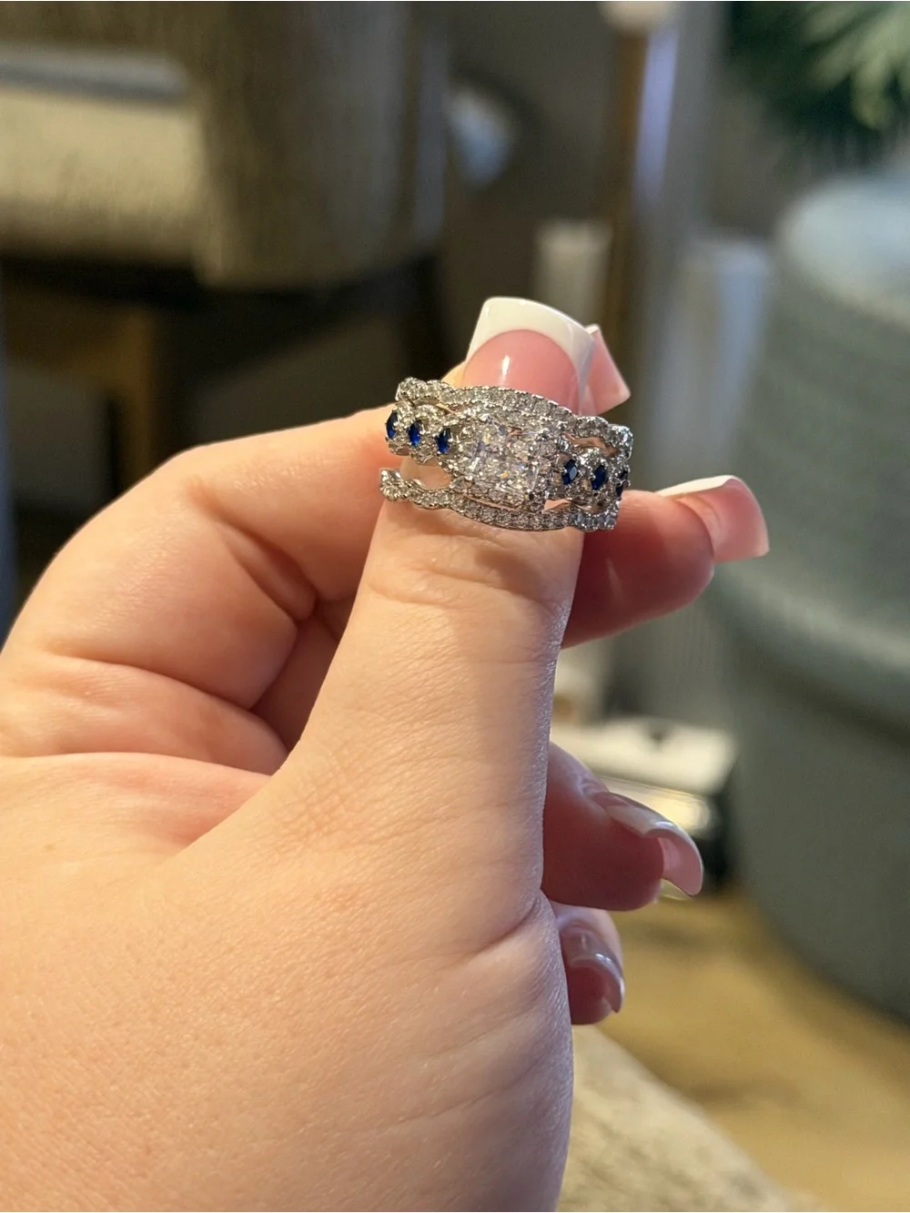 Vera Wang Radiant Princess Cut CZ and Sapphire Wedding Ring Set